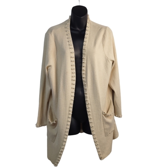 On Twelfth Sweaters - On Twelfth Sweater Cardigan Women's Cream Open Front Sweater Cardigan Size M